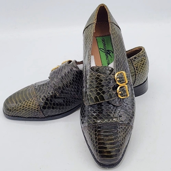 Giorgio Brutini Vintage Snakeskin Double Monk Strap Shoes Olive Green 6.5M 8.5W main image 15